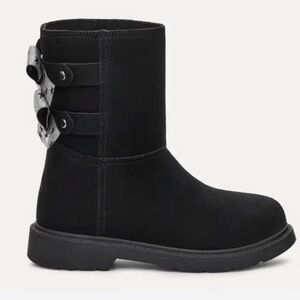 UGG Tillie Girls Black Boots SZ 5 Silver Bows Gorpcore Cabincore Cozy Comfy